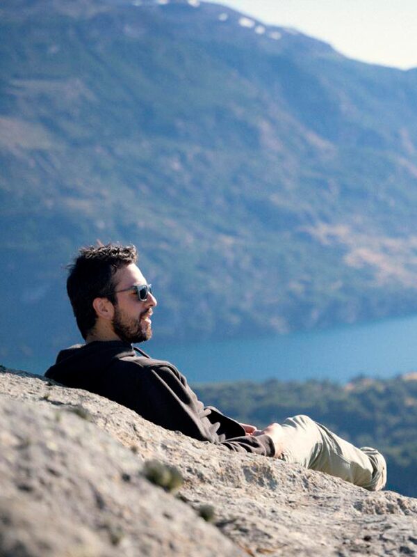 Diego looking at the landscape Diego looking at the landscape from the heights in Patagonia.