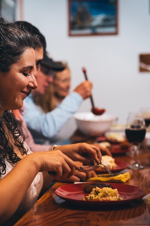 Woman enjoying the local food.